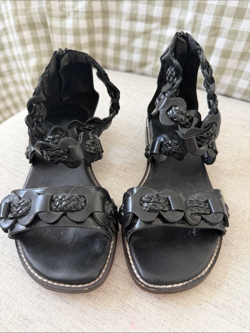 Women's Black Floral Cutout Leather Sandals